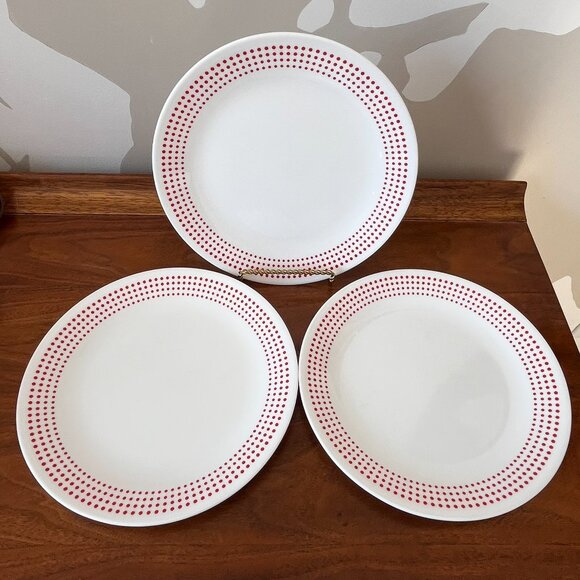 3 Corelle Bayside Dots Salad Plates Red 8.5" Corning USA Break-Resistant Retired - Picture 1 of 6